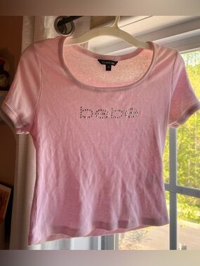 Y2K Bebe Pink Crystal Logo Tee